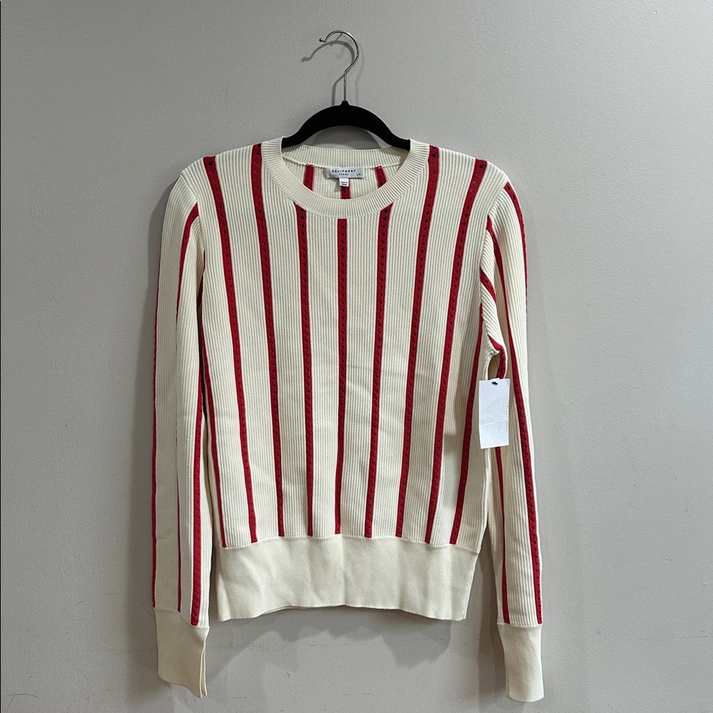 EQUIPMENT AMRIT SWEATER - FANCY RIBBED KNIT WHITE/BLOOD MOON - Picture 1 of 14